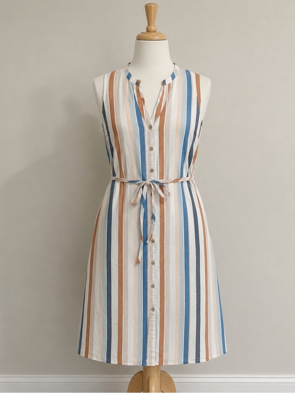 A New Day Sz L Women’s 100% Cotton Striped Button Front Sleeveless Shirt Dress